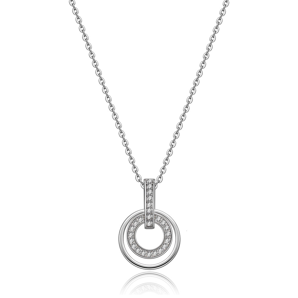 Contemporary CZ Round Fashion Pendant in Two Circles